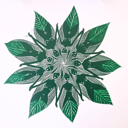 Sisterhood Blooming Original Linocut print | Divine Feminine Wall Art | Women's Circle Mandala